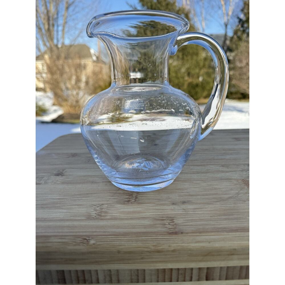 Simon Pearce Meriden Hand Blown Glass Pitcher 6.5” ~Signed